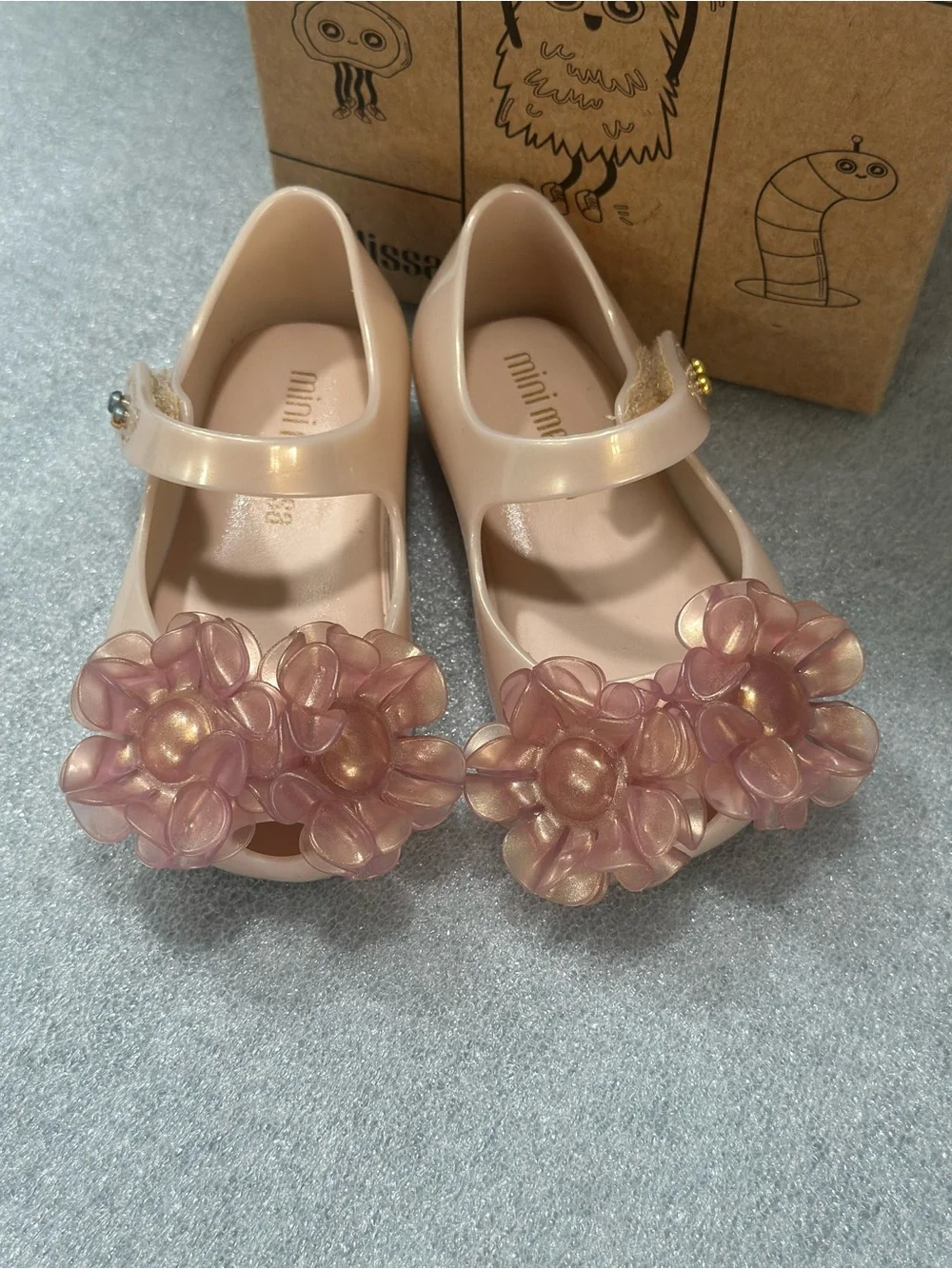 Mini Melissa Blush Pink Jelly Mary Janes with Flower Appliqués